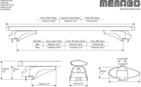 Menabo Sonic Silver Xl Cross Bars Volvo V40 Cross Country 2013+