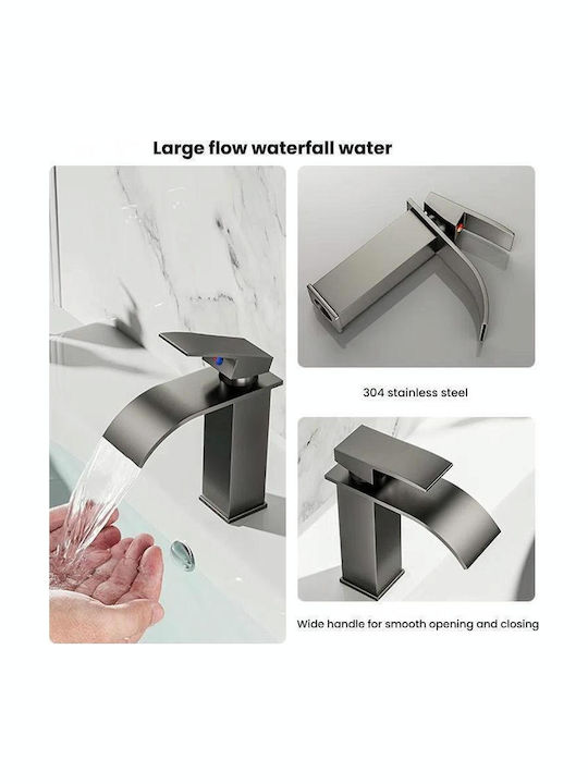 Mixing Sink Faucet Waterfall Tall Gray
