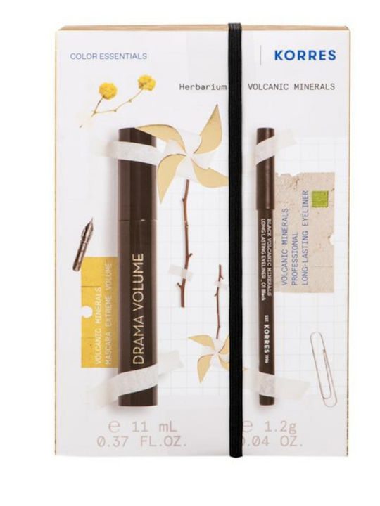 Korres Promo Drama Volume No1 Black Mascara Extreme Volume Μέγιστο Όγκο Μαύρο 11ml & Volcanic Minerals Long Lasting Eyeliner No1 Μαύρο Μολύβι 1,2g 1σετ