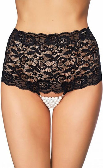 7heaven 7heaven Damen Sexy String mit Spitze & Perlen Schwarz