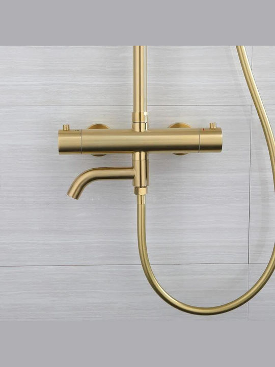Höhenverstellbare Duschsäule mit Wannenbatterie Gold