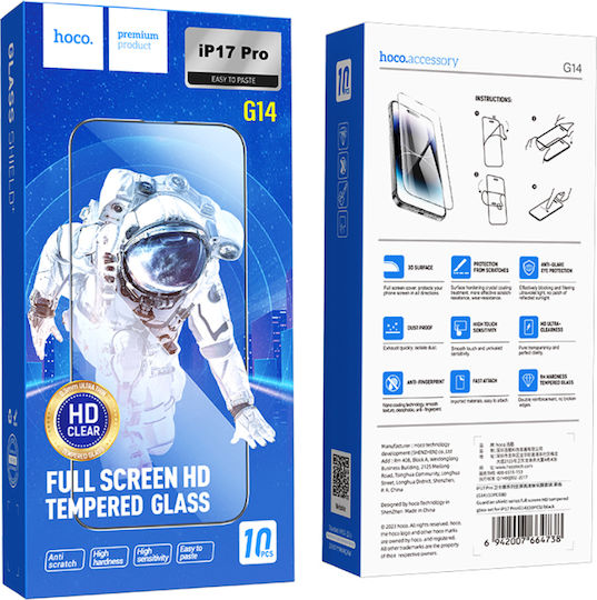 Hoco 3D 0.33mm Tempered Glass 10τμχ (iPhone 17 / 17 Pro / 16 ProMoto G14 / G54 / G54 Power) 50565