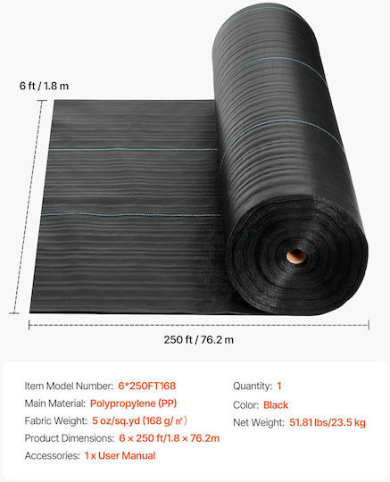 Vevor Vevor Ground Cover Fabric 168g/m² 1.8x76.2m Black