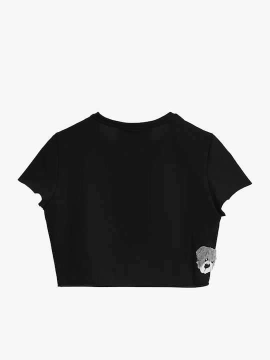 Γυναικείο Crop Top Βαμβακερό Αμάνικο Black