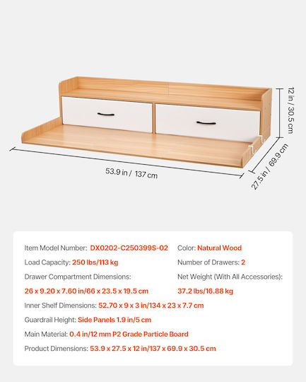 Vevor Wooden Bathtub Shelf With 2 Beige Shelves