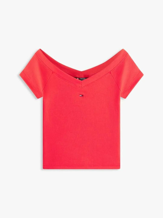 Γυναικεία Μπλούζα Βαμβακερή Off-Shoulder Κοκκινο