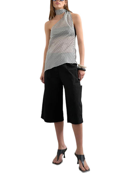 Women's Sleeveless Blouse with Neck Tie Black