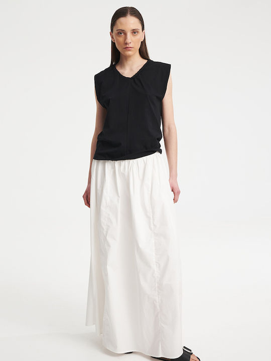 Bluza Damă Fără Mâneci cu Decolteu în V Negru