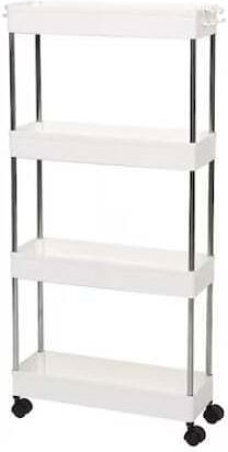 Floor Bathroom Shelf Metallic with 4 Shelves White