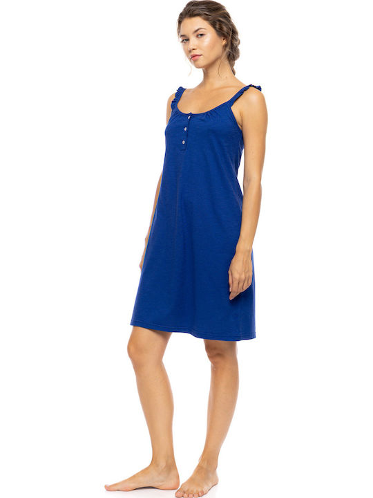Pink Label Καλοκαιρινό Γυναικείο Νυχτικό Indigo Blue