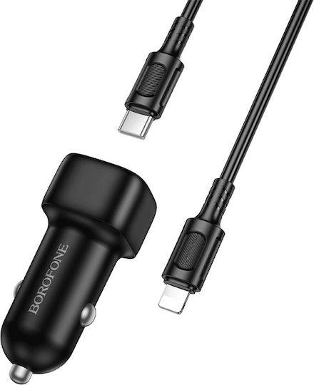 Borofone Borofone Auto-Ladegerät 20W Schnellladen mit Einer Buchse 1xType-C zusammen mit Lightning Kabel Schwarz