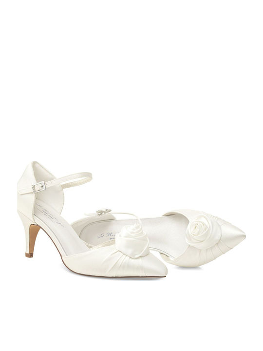 Leather Heels with Mid Heel Ecru