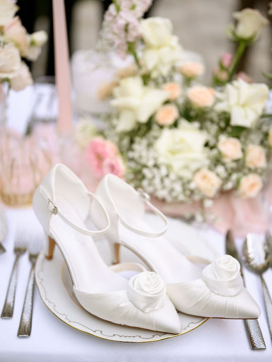 Leather Heels with Mid Heel Ecru