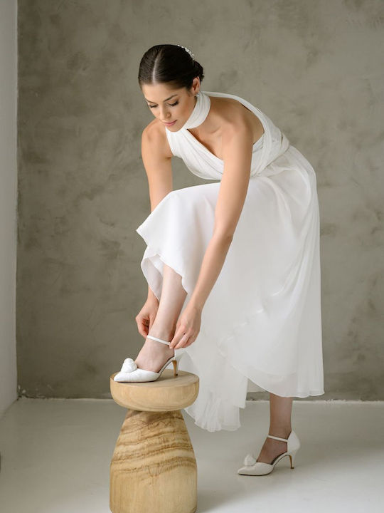 Leather Heels with Mid Heel Ecru