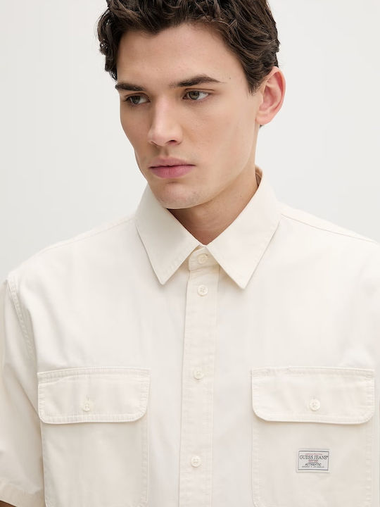Cropped Mâneca Scurtă Cămașă Denim Ecru