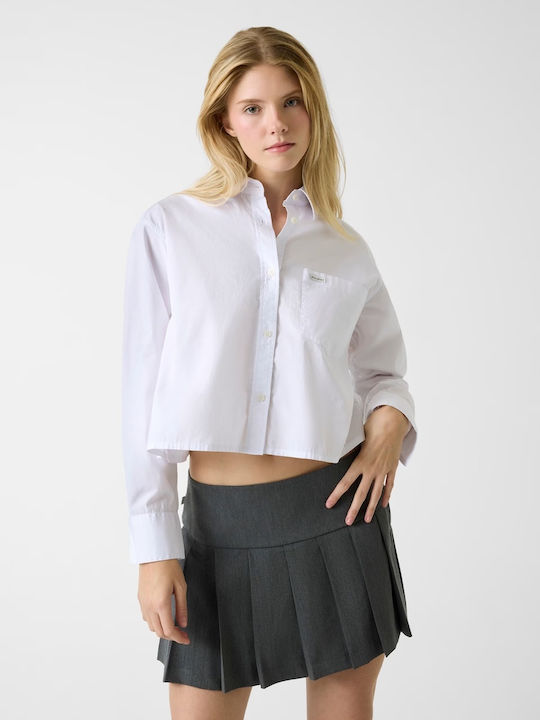 Long Sleeve Women's Denim Shirt White