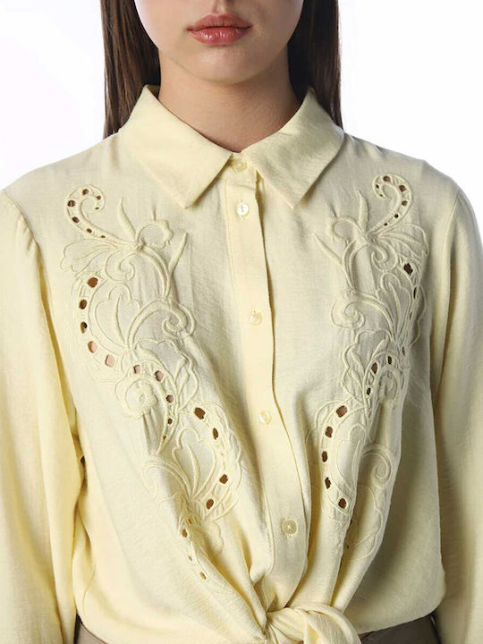 Long Sleeve Women's Linen Shirt Yellow