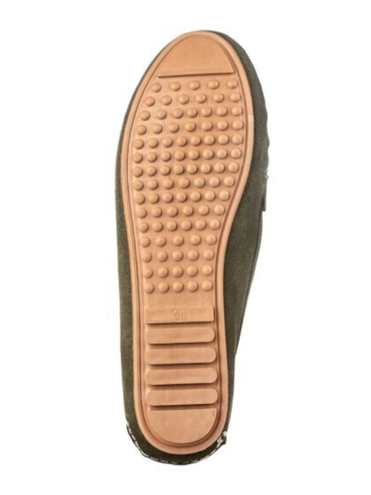 Leather Women's Loafers in Khaki Colour
