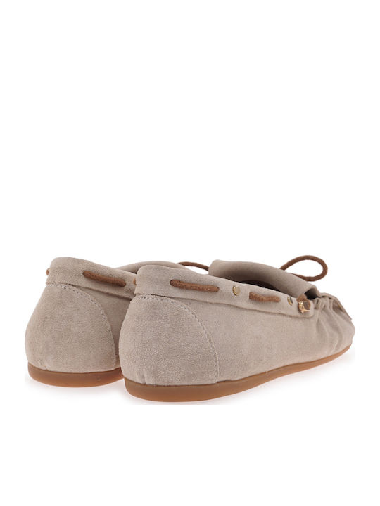 Δερμάτινα Γυναικεία Loafers σε Μπεζ Χρώμα