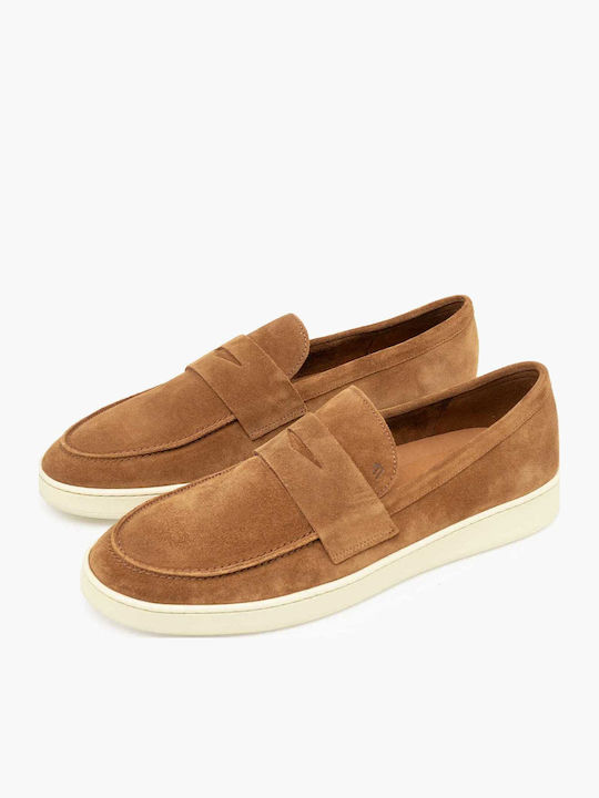Leather Men's Loafers In Tabac Brown Color
