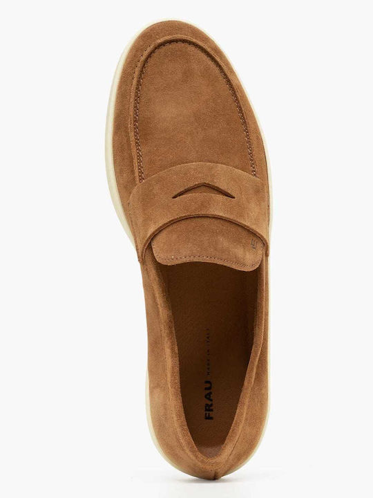 Leather Men's Loafers In Tabac Brown Color
