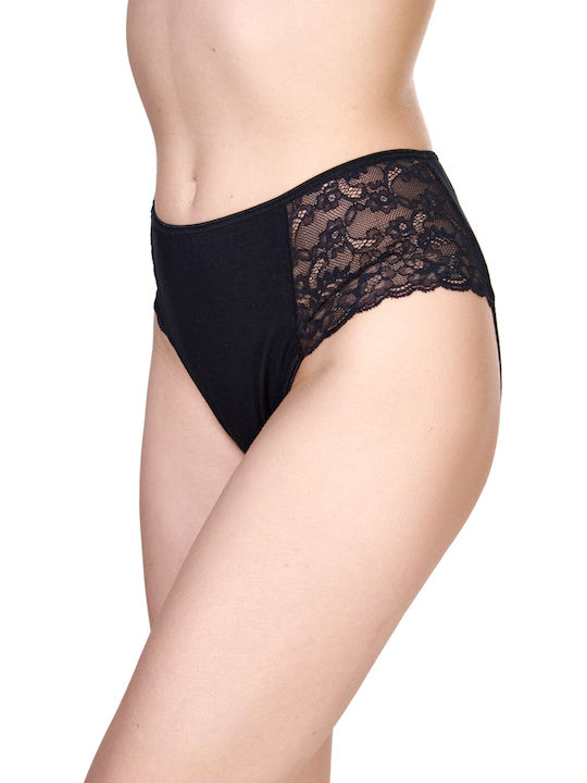 High Waist Women's Briefs With Lace Black