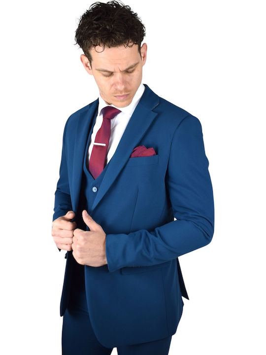 Men's Suit with Vest Petrol Blue