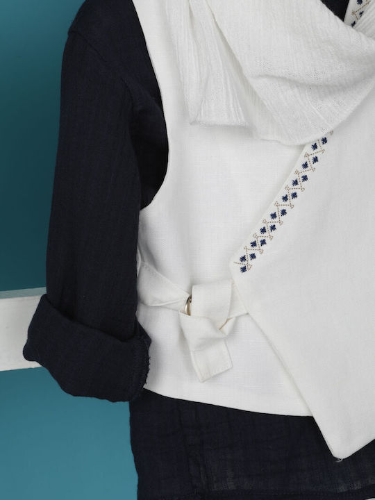 Bambolino Baptism Suit with Vest for Boys Linen White