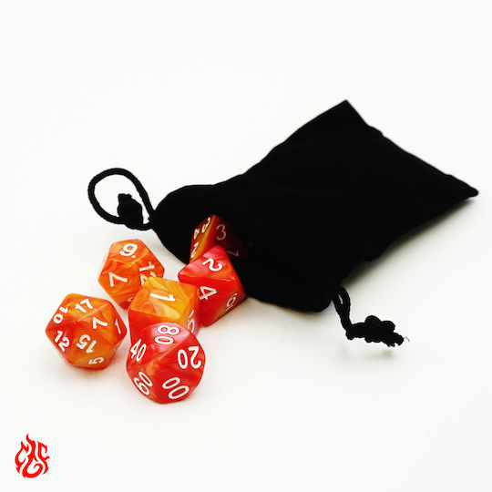 Set of Two-Tone Red Orange Dice Pouch Set of Acrylic Dice RPG Dungeons & Dragons Pathfinder Wargames