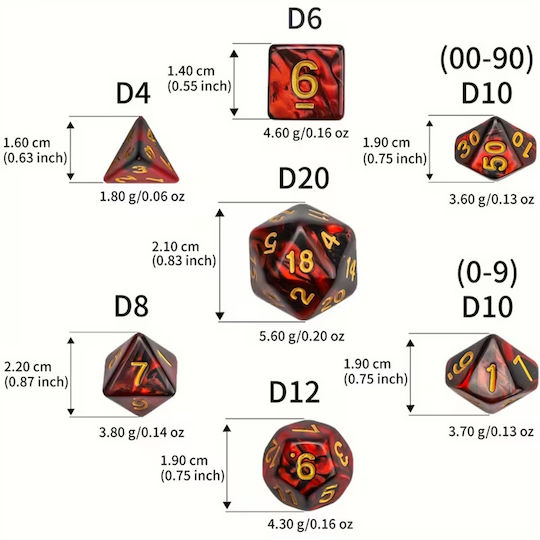 Set of Two-Tone Red Orange Dice Pouch Set of Acrylic Dice RPG Dungeons & Dragons Pathfinder Wargames