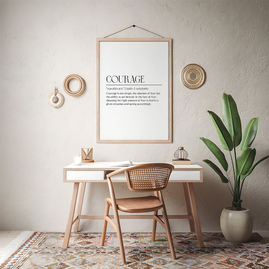 Quote Poster Courage Aristotle Pq144 50cm X 70cm Frame Natural Wood Beige