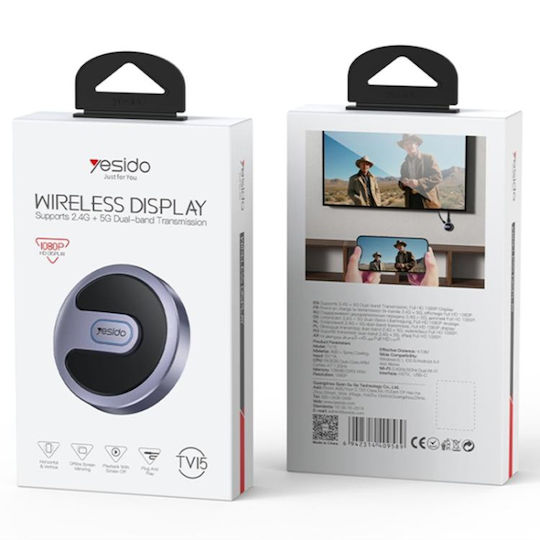 Adaptor Screen Mirroring Wireless Dual Band 2.4ghz/5ghz Full Hd 1080p Yesido Negru