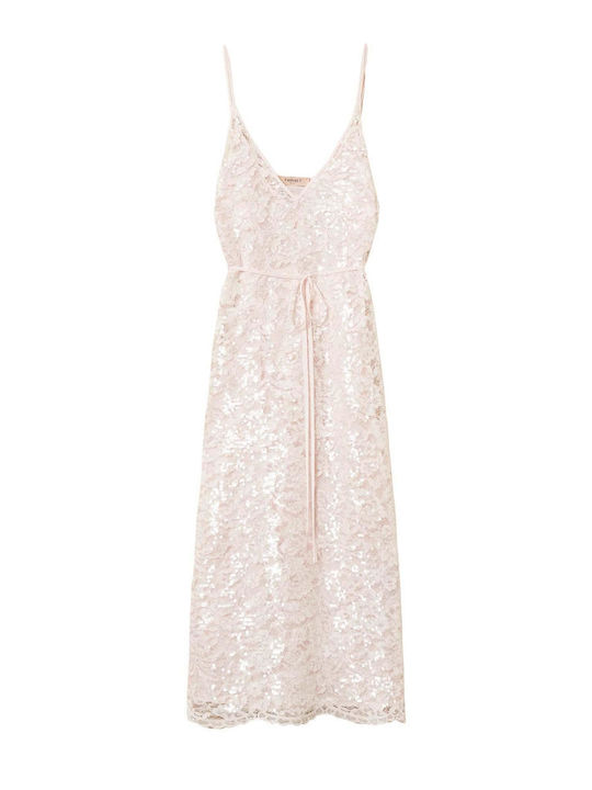 Sommer Midi Abendkleid mit Spitze & Transparenz Beiges