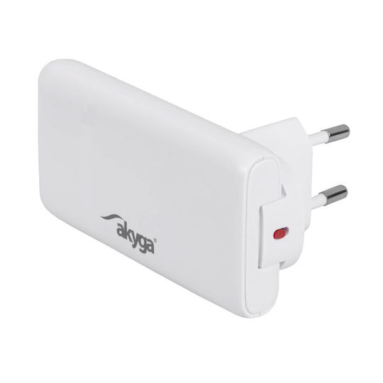 Akyga Mobile Phone Charger Without Cable GaN with USB-A Port and USB-C Port 65W Power Delivery / Quick Charge 3.0 / Quick Charge 4+ White (AK-CH-31)