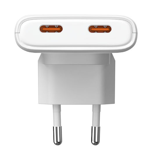 Akyga GaN Wireless Charger with 2 USB-C Ports 65W Power Delivery Quick Charge 3.0 Quick Charge 4+ White (AK-CH-32)
