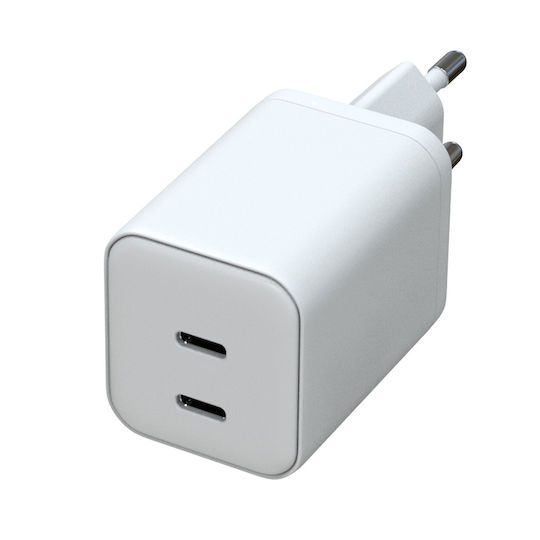 Akyga Charger Without Cable GaN with 2 USB-C Ports 45W Power Delivery / Quick Charge 3.0 White (AK-CH-29)