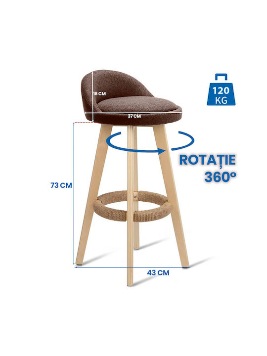 Taburet Bar Cu Spătar Din Lemn Loft Maro 37x37x80cm