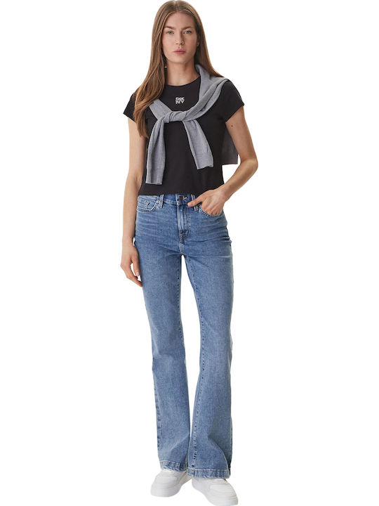 Women's Cotton Short Sleeve Black Blouse