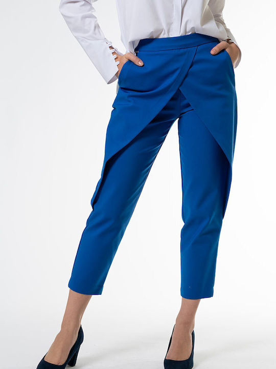 Pantaloni Dama Din Țesătură Cu Linie Tapered Cu Dungi Albăstrui