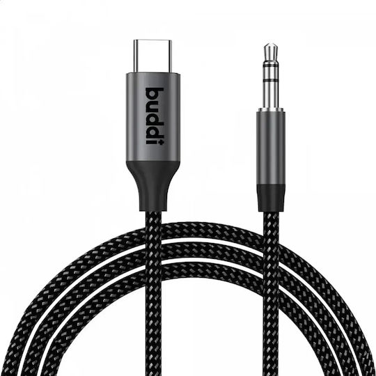 Buddi Cablu Flex USB 2.0 USB-C Male - 3,5 mm Negru 2m