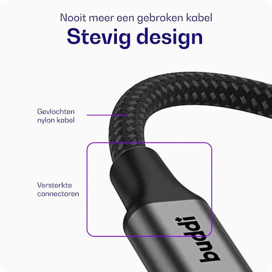 Buddi Cablu Flex USB 2.0 USB-C Male - 3,5 mm Negru 2m