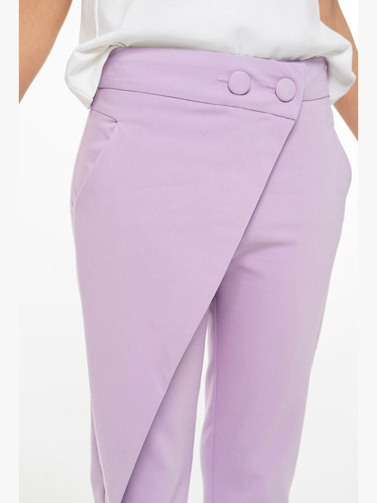 Pantaloni Dama Din Țesătură În Linie Tapered Violet