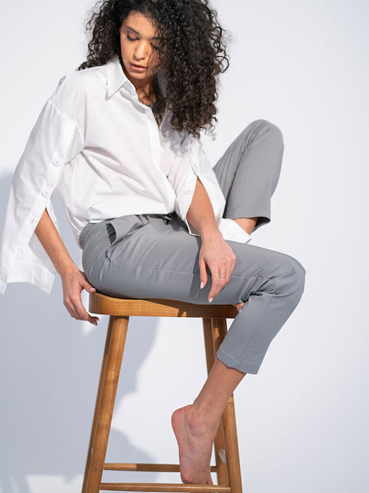 Women's Fabric Trousers in Relaxed Fit Grey