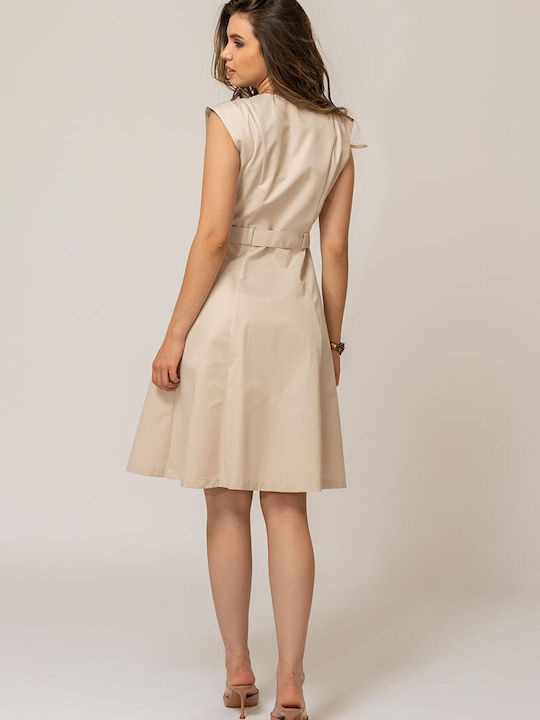 Καλοκαιρινό Midi Σεμιζιέ Φόρεμα Αμάνικο Beige