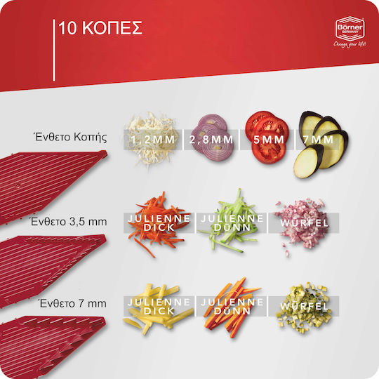 Borner Kitchen Cutting & Slicing Tools Slicer V5 Powerline Pro Set 7 Pieces Red