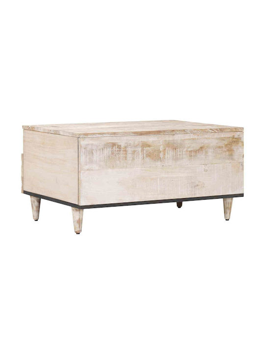 Masa Centrală Rectangulară Din Lemn Masiv Albă Cu Sertare L80xl54xh40cm