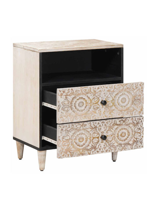 Bedside Table Made of Solid White Wood 50x33x60cm