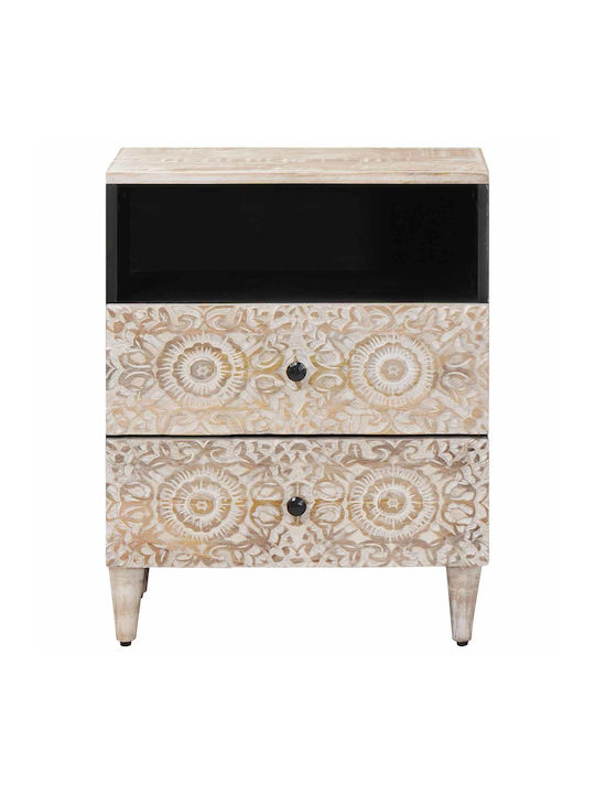 Bedside Table Made of Solid White Wood 50x33x60cm