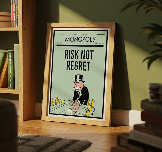 Quote Poster Risk Not Regret Monopoly Pq133 50cm X 70cm Κορνίζα Καφέ Ξύλου