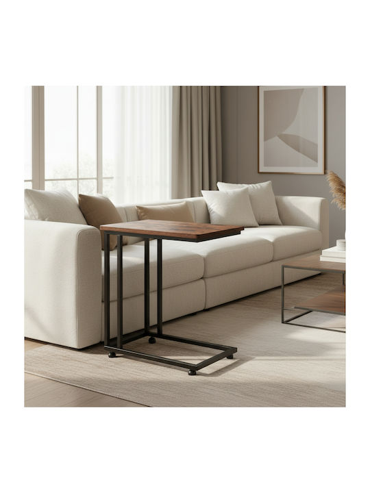 Rechteckiger Beistelltisch Holz mit Rädern Schwarz M50xB35xH60cm Zola